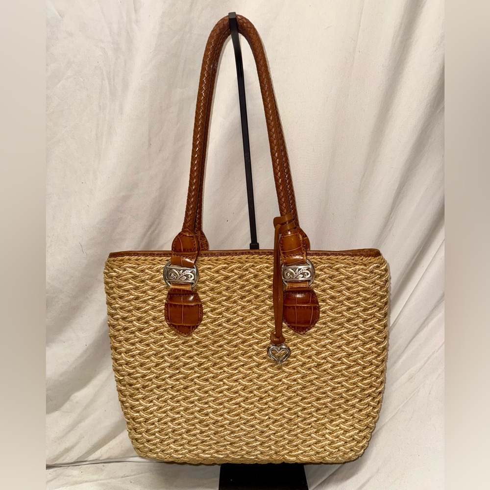 Brighton Natural Straw Tote with Brown Leather Handles